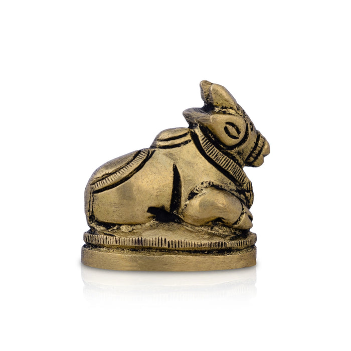 Nandi Oval Base Murti - 1.25 x 1.5 Inches | Antique Brass Idol / Nandhi Bhagwan Statue For Pooja