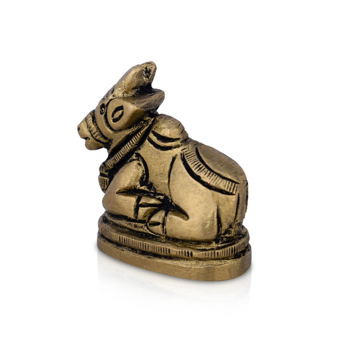 Nandi Oval Base Murti - 1.25 x 1.5 Inches | Antique Brass Idol / Nandhi Bhagwan Statue For Pooja