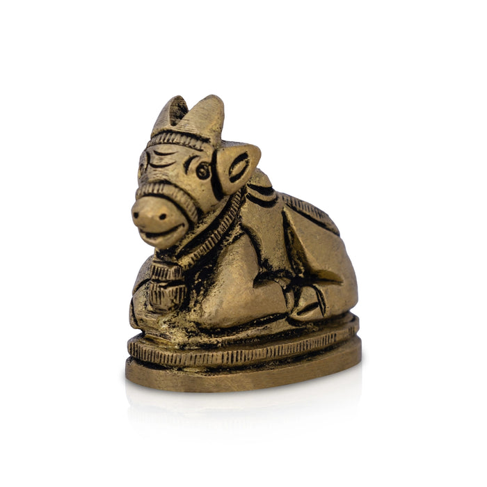 Nandi Oval Base Murti - 1.25 x 1.5 Inches | Antique Brass Idol / Nandhi Bhagwan Statue For Pooja