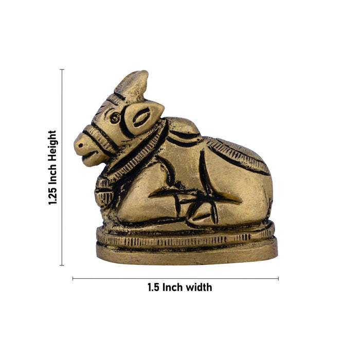 Nandi Oval Base Murti - 1.25 x 1.5 Inches | Antique Brass Idol / Nandhi Bhagwan Statue For Pooja