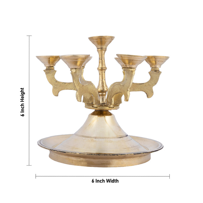 7 Face Aarti Lamp - 6 x 6 Inches | Brass Karpoora Aarti/ 7 Wick Camphor Diya Aarti for Pooja & Temple Rituals