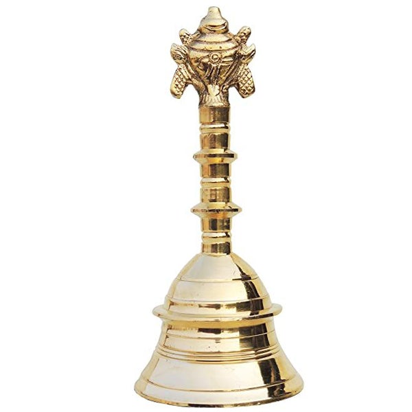 Brass Hand Bell | Pooja Bell/ Shankh Chakra Handle Brass Bell for Home