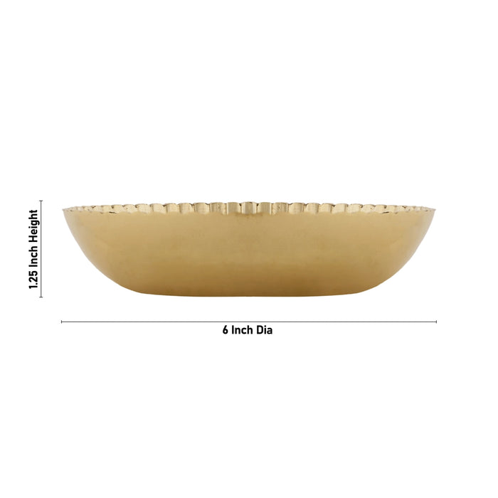 Brass Plate - 1.25 x 6 Inches | Pooja Plate/ Engraved Flower Design Thali Plate for Home