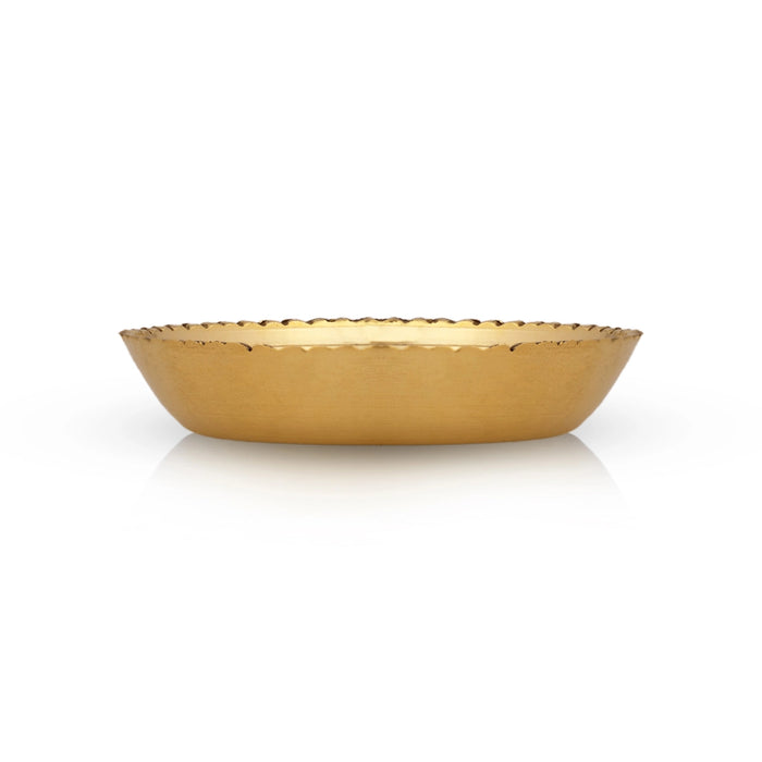 Brass Plate - 0.5 x 2.5 Inches | Pooja Plate/ Engraved Flower Design Thali Plate for Home