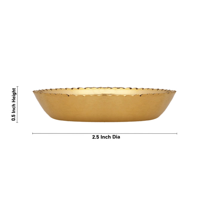 Brass Plate - 0.5 x 2.5 Inches | Pooja Plate/ Engraved Flower Design Thali Plate for Home