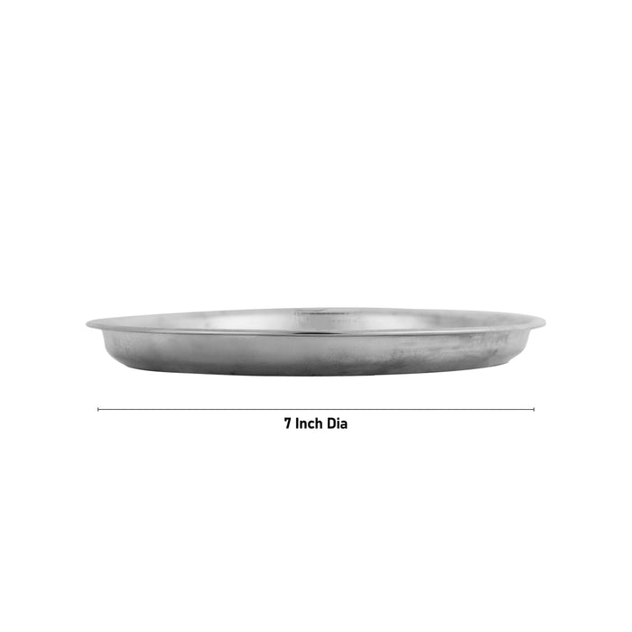 Krishna Murti Sticker Design Plate - 7 Inches | Stainless Steel Pooja Plate/Silver Polish Thali Plate For Puja