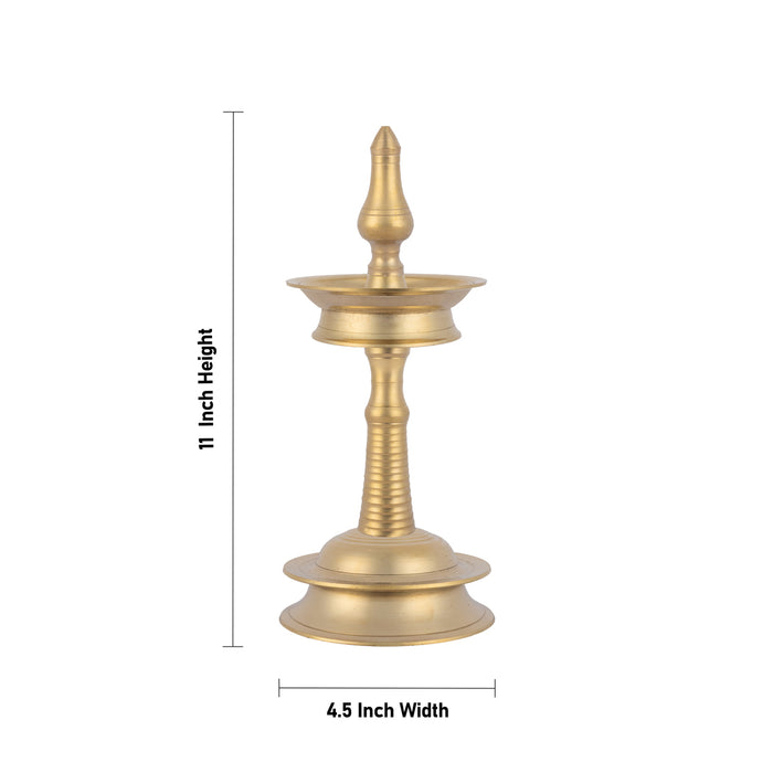 Kerala Vilakku - 11 x 4.5 Inches | Brass Kerala Kuthu Vilakku/ Nilavilakku/ Kerala Lamp for Pooja