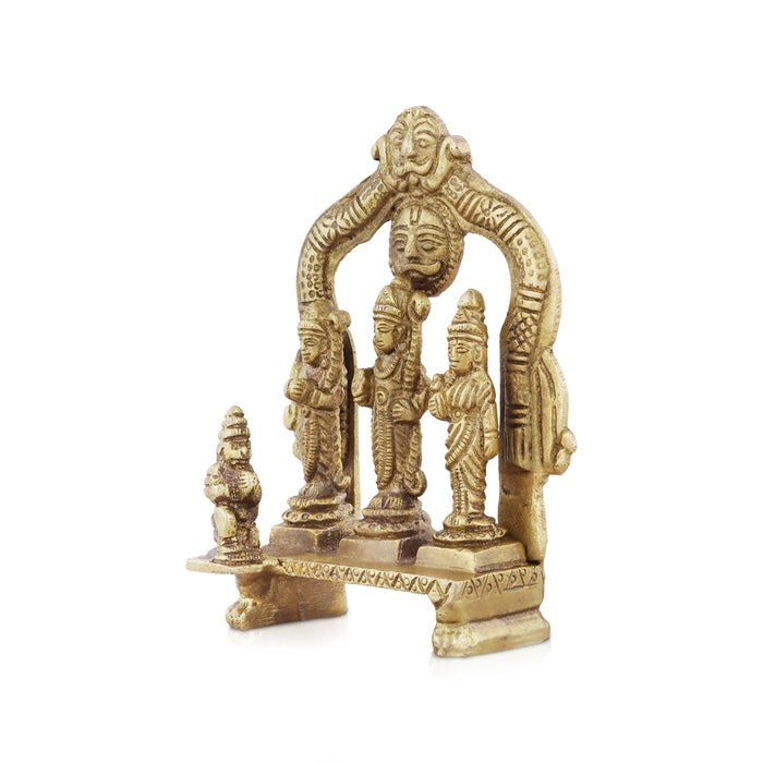 Ram Darbar Idol with Arch - 4 x 3 Inches | Sita/ Lakshman/ Antique Brass Idol/ Ramar for Pooja/ 260 Gms Approx