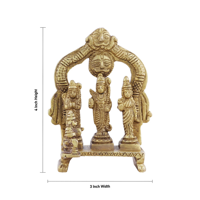 Ram Darbar Idol with Arch - 4 x 3 Inches | Sita/ Lakshman/ Antique Brass Idol/ Ramar for Pooja/ 260 Gms Approx