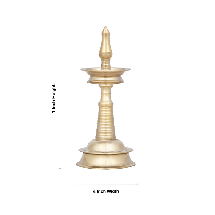 Kerala Vilakku - 7 x 4 Inches | Nilavilakku / Brass Kerala Kuthu Vilakku / Kerala Lamp for Pooja