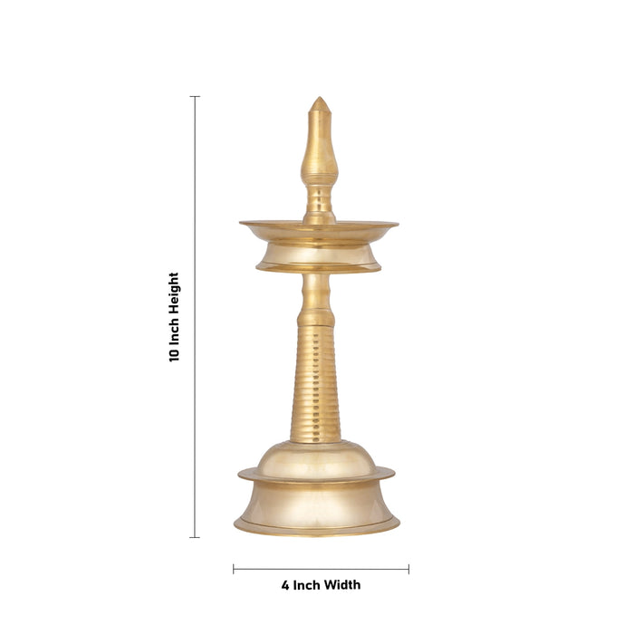 Brass Kerala Lamp - 10 x 4 Inches | Brass Kuthuvilakku/ Kerala Deepam for Pooja