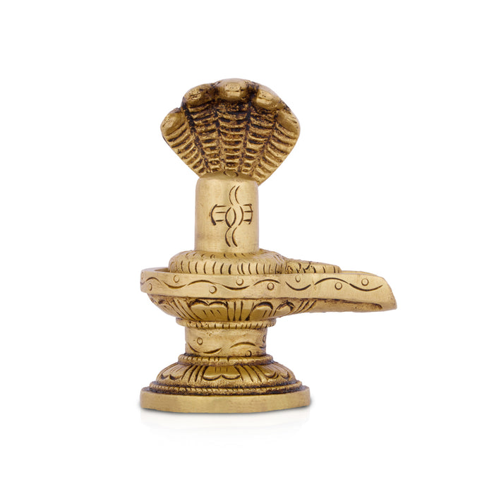 Shivling with Nagam - 3 x 2.5 Inches | Antique Brass Shiva Lingam/ Sivalingam Idol for Pooja & Temple Decor