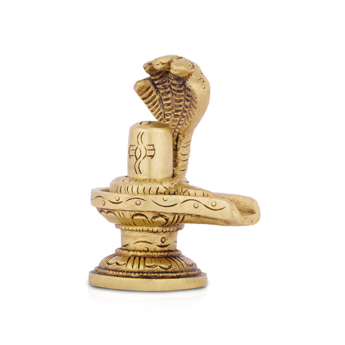 Shivling with Nagam - 3 x 2.5 Inches | Antique Brass Shiva Lingam/ Sivalingam Idol for Pooja & Temple Decor