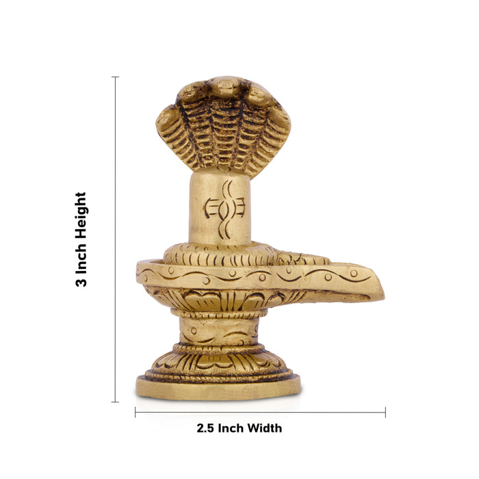 Shivling with Nagam - 3 x 2.5 Inches | Antique Brass Shiva Lingam/ Sivalingam Idol for Pooja & Temple Decor