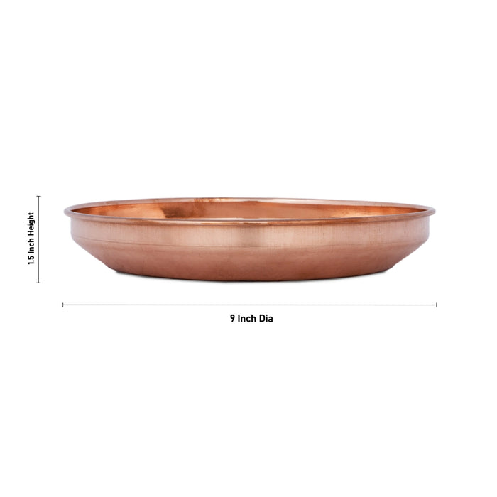 Copper Plate - 1.5 x 9 Inches | Thali Plate/ Hariwana Design Pooja Plate for Home