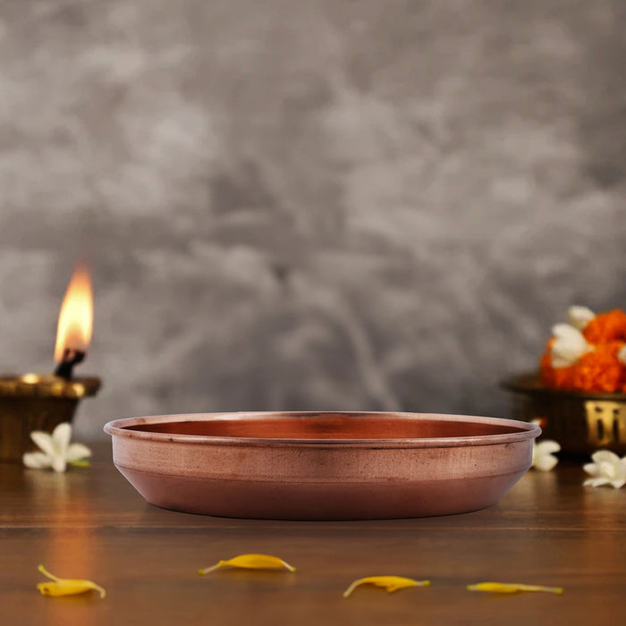 Copper Plate - 1.5 x 9 Inches | Thali Plate/ Hariwana Design Pooja Plate for Home