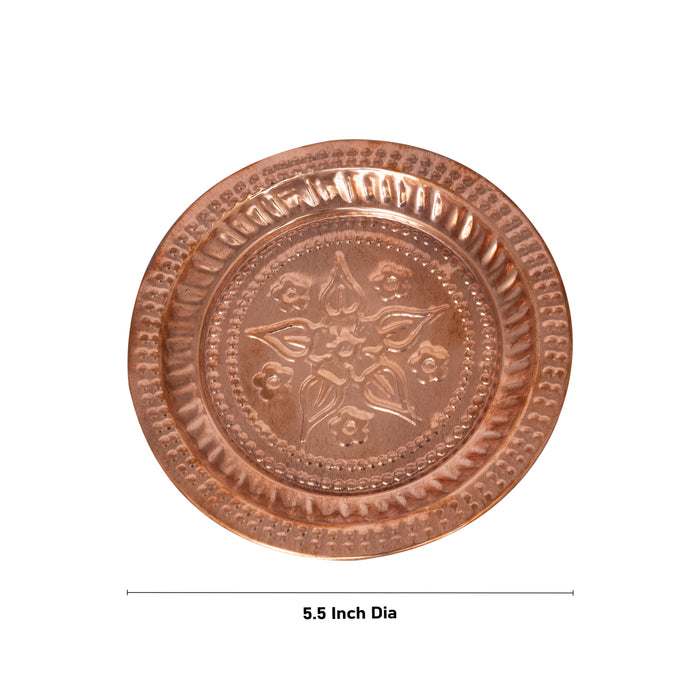 Copper Plate - 5.5 Inches | Beading Design Pooja Plate/ Thali Plate for Home & Puja Purpose