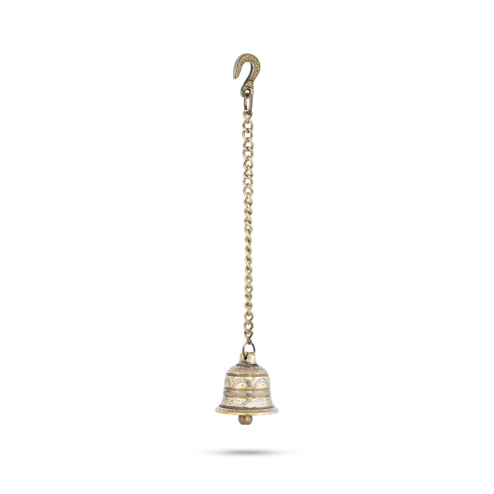 Hanging Bell With Chain - 4 x 3.5 Inches | Mandir Bell/ Pooja Bell/ Brass Bell For Temple Hanging