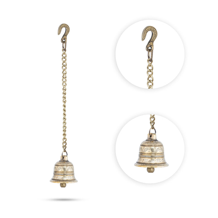 Hanging Bell With Chain - 4 x 3.5 Inches | Mandir Bell/ Pooja Bell/ Brass Bell For Temple Hanging