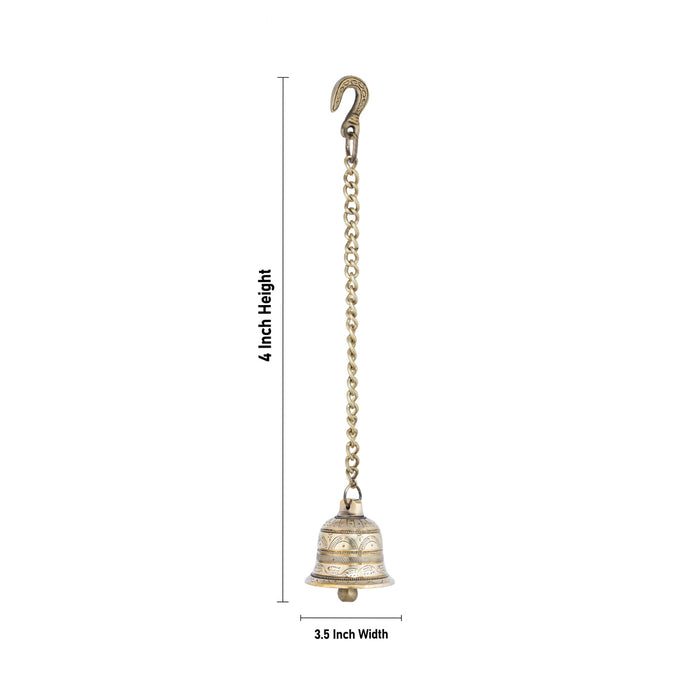Hanging Bell With Chain - 4 x 3.5 Inches | Mandir Bell/ Pooja Bell/ Brass Bell For Temple Hanging