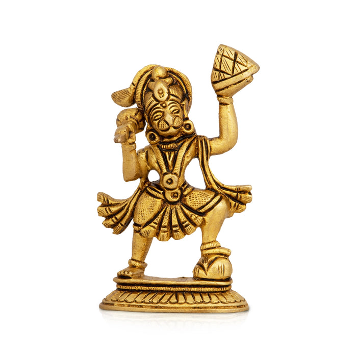 Hanuman Lifting Sanjeevi Mountain Murti - 3.5 x 2 Inches | Antique Brass Idol / Anjaneya Statue For Pooja