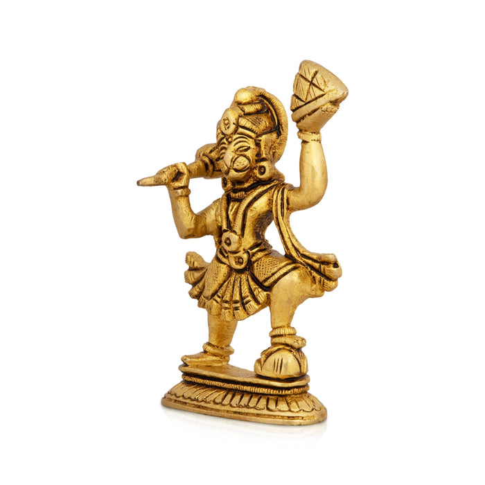 Hanuman Lifting Sanjeevi Mountain Murti - 3.5 x 2 Inches | Antique Brass Idol / Anjaneya Statue For Pooja