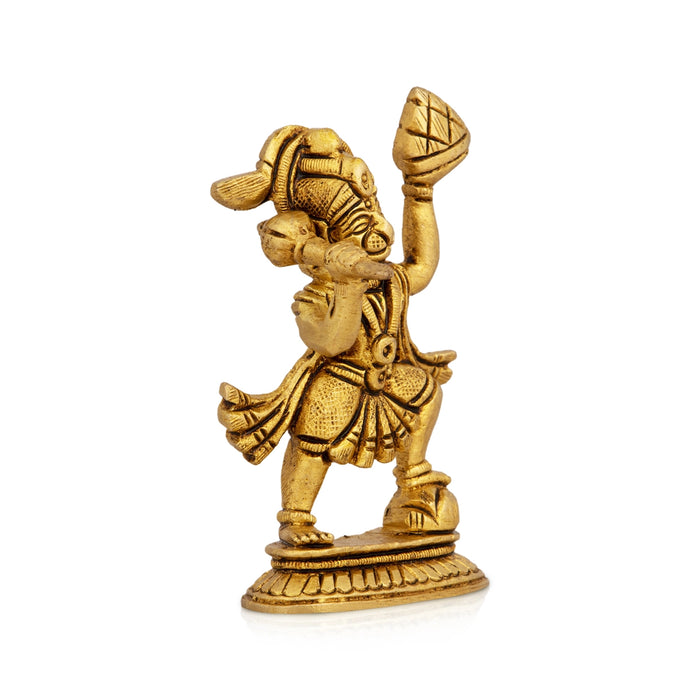 Hanuman Lifting Sanjeevi Mountain Murti - 3.5 x 2 Inches | Antique Brass Idol / Anjaneya Statue For Pooja