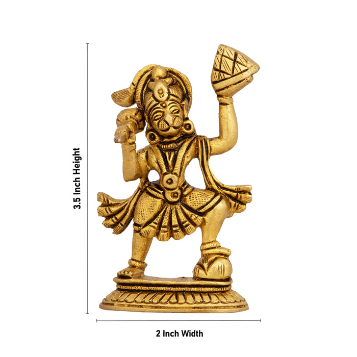 Hanuman Lifting Sanjeevi Mountain Murti - 3.5 x 2 Inches | Antique Brass Idol / Anjaneya Statue For Pooja