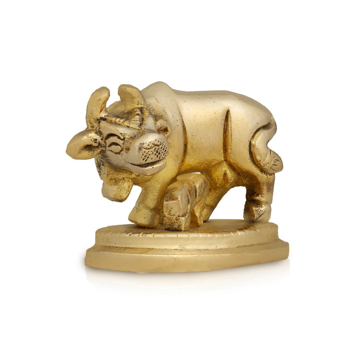 Cow And Calf Statue - 1.5 x 2.25 Inches | Antique Brass Idol/ Kamadhenu Figurine For Home & Pooja Decor