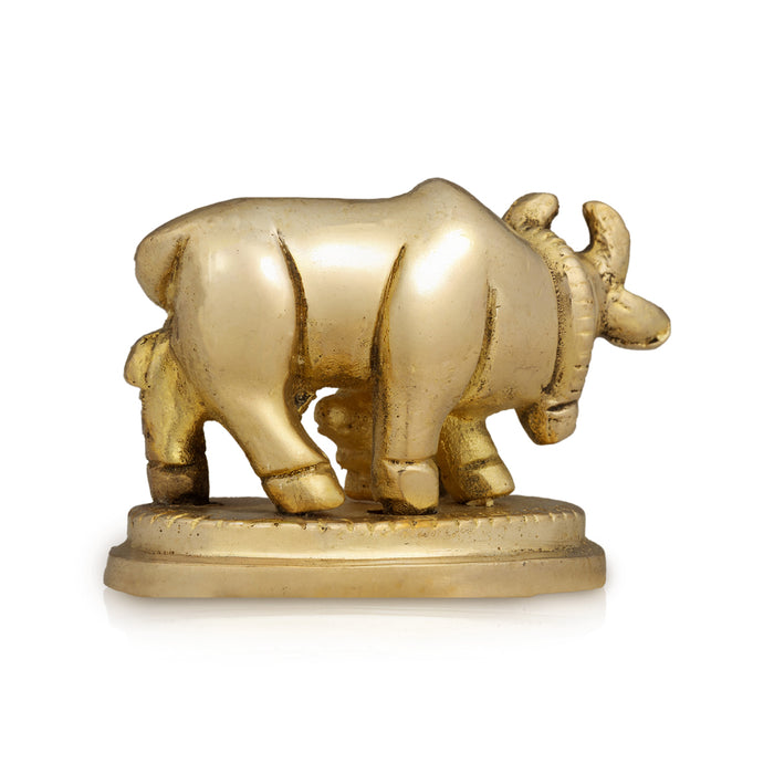 Cow And Calf Statue - 1.5 x 2.25 Inches | Antique Brass Idol/ Kamadhenu Figurine For Home & Pooja Decor