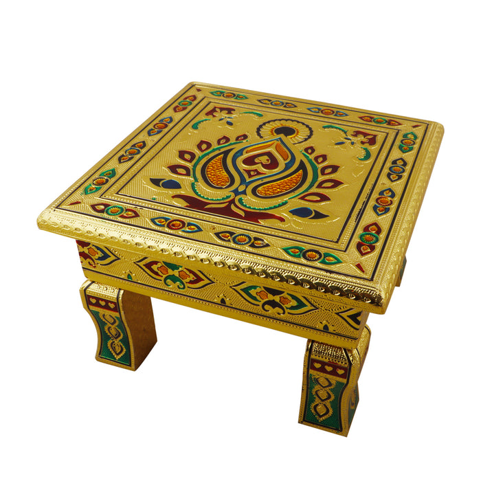 Pooja Chowki - 4 x 8 Inches | Bajot/ Gold Polish & Meenakari Design Patla/ Manai Palagai for Home