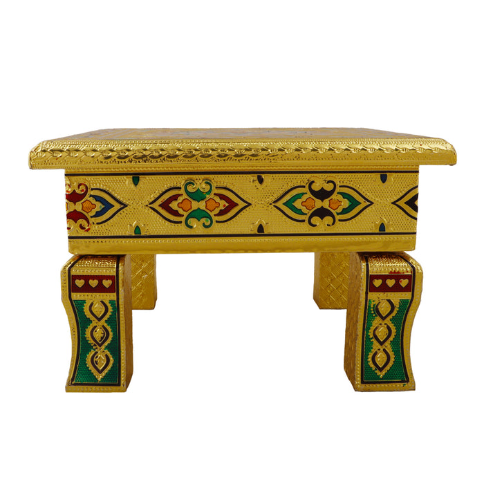 Pooja Chowki - 4 x 8 Inches | Bajot/ Gold Polish & Meenakari Design Patla/ Manai Palagai for Home