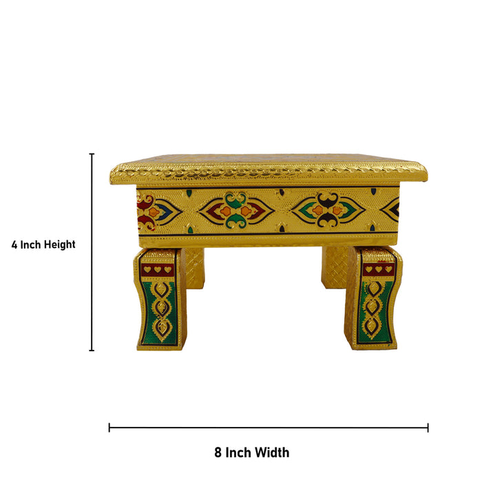 Pooja Chowki - 4 x 8 Inches | Bajot/ Gold Polish & Meenakari Design Patla/ Manai Palagai for Home