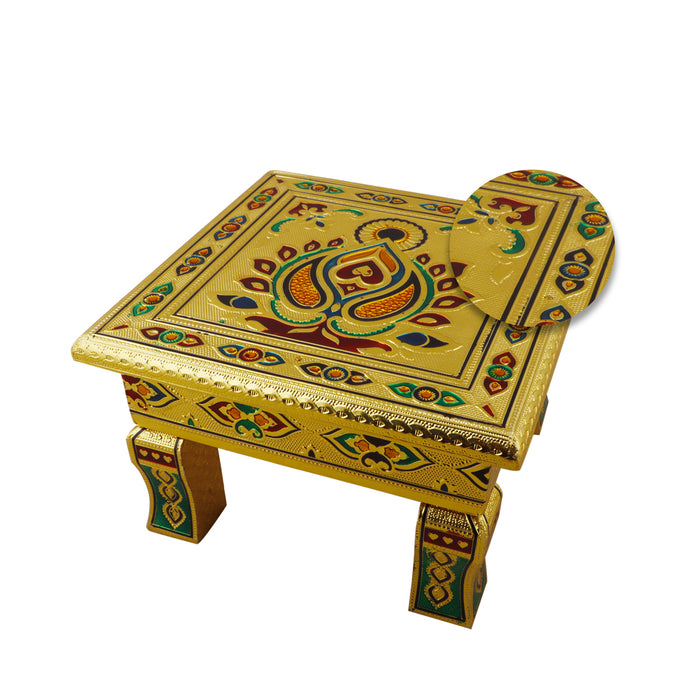 Pooja Chowki - 4 x 8 Inches | Bajot/ Gold Polish & Meenakari Design Patla/ Manai Palagai for Home