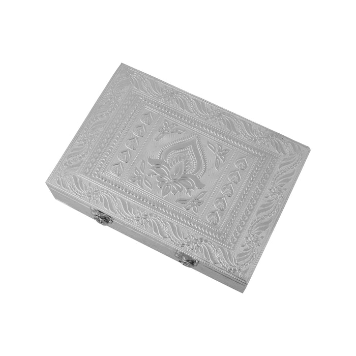 Pooja Box - 2.5 X 10 X 7 Inches | Silver Polish Jewellery Box/ Storage Box For Temple And Home