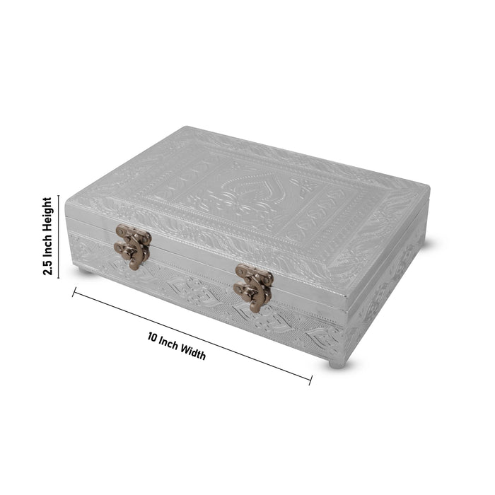 Pooja Box - 2.5 X 10 X 7 Inches | Silver Polish Jewellery Box/ Storage Box For Temple And Home