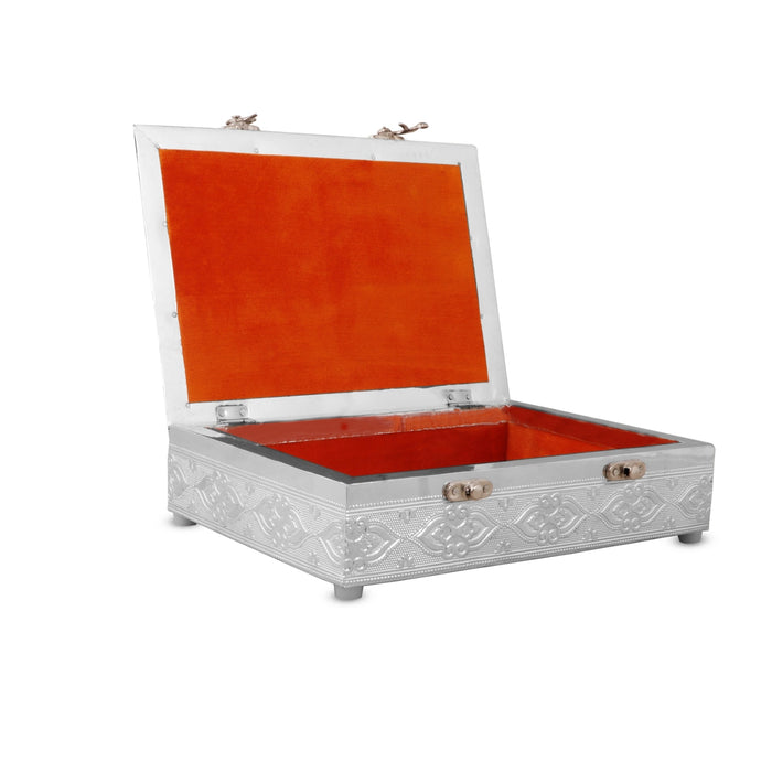 Pooja Box - 2.5 X 10 X 7 Inches | Silver Polish Jewellery Box/ Storage Box For Temple And Home