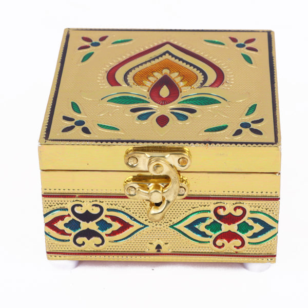 Silver/ Gold Finish Pooja Box - 4 x 4 Inches | Jewellery Box/ Gift Box/ Storage Box
