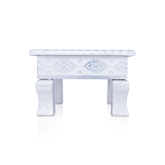 Chowki - 8 x 8 Inches | Silver Polish Bajot/ Wooden Manai for Pooja/ 925 Gms Approx