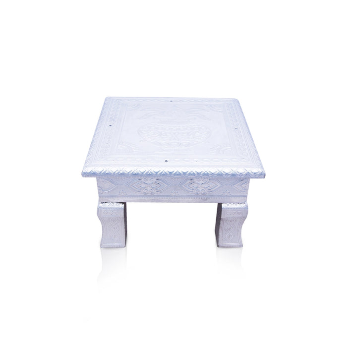 Chowki - 8 x 8 Inches | Silver Polish Bajot/ Wooden Manai for Pooja/ 925 Gms Approx