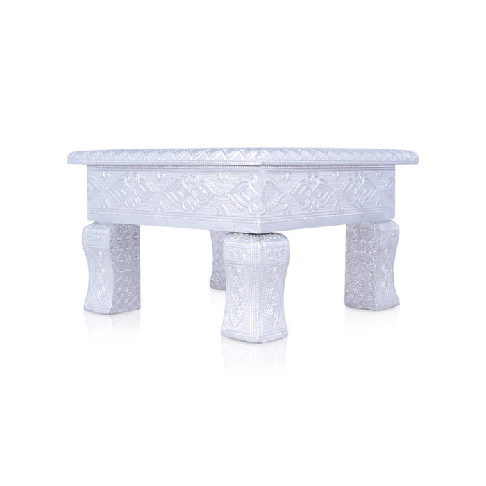 Chowki - 8 x 8 Inches | Silver Polish Bajot/ Wooden Manai for Pooja/ 925 Gms Approx