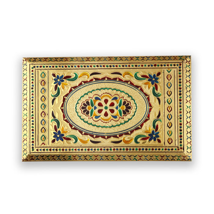Pooja Chowki - 2.5 x 15 Inches | Patla/ Gold Polish & Meenakari Design Bajot/ Manai Palagai for Deity Decor