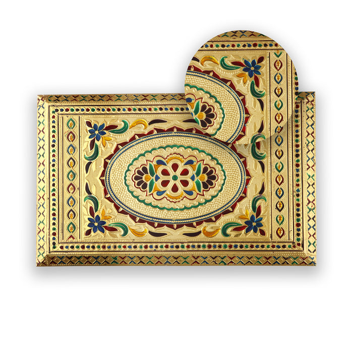 Pooja Chowki - 2.5 x 15 Inches | Patla/ Gold Polish & Meenakari Design Bajot/ Manai Palagai for Deity Decor
