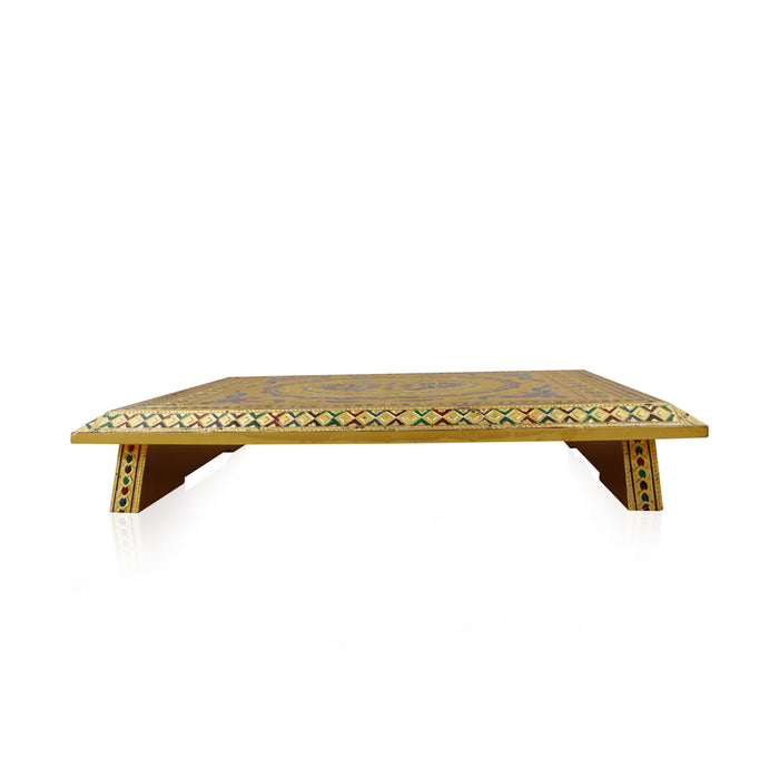 Pooja Chowki - 2.5 x 15 Inches | Patla/ Gold Polish & Meenakari Design Bajot/ Manai Palagai for Deity Decor