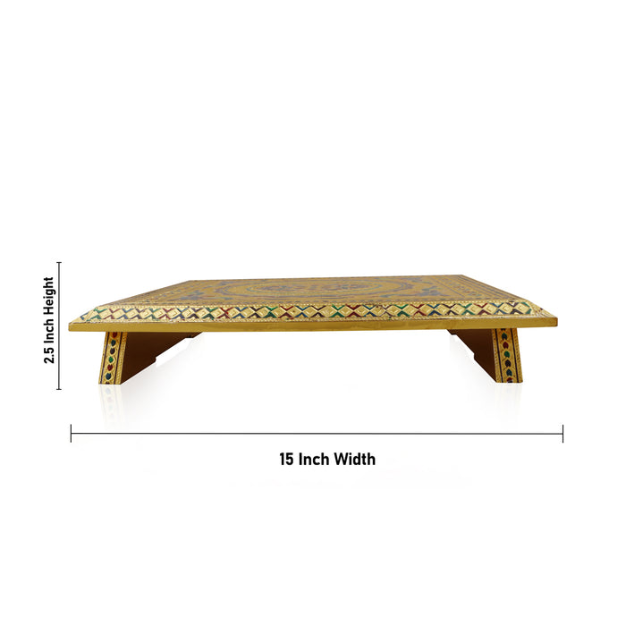 Pooja Chowki - 2.5 x 15 Inches | Patla/ Gold Polish & Meenakari Design Bajot/ Manai Palagai for Deity Decor