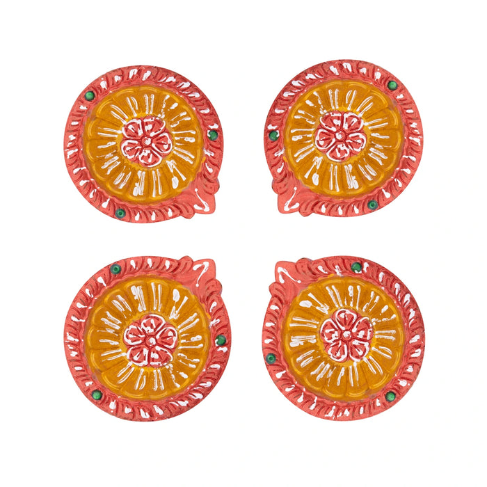 Decorative Diya Set - 4 Pcs | Clay Lamp/ Agal Deep for Pooja