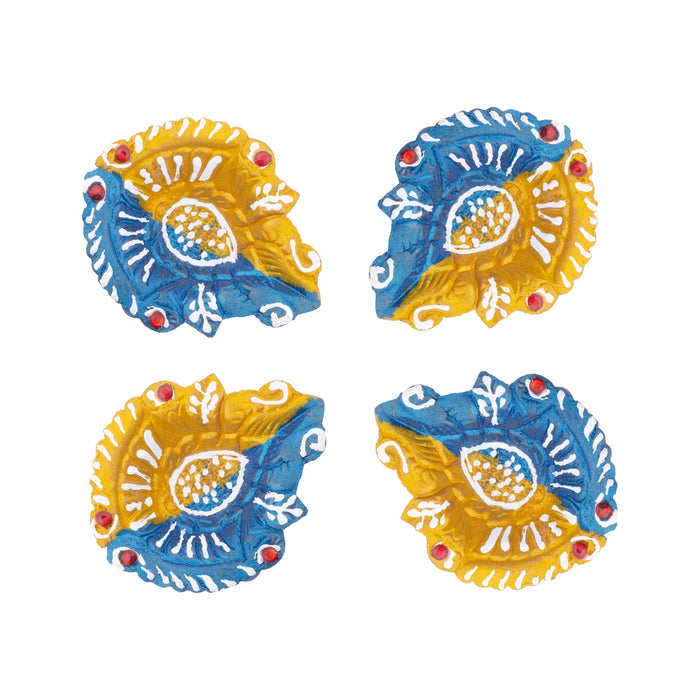 Decorative Diya Set - 4 Pcs | Clay Lamp/ Agal Deep for Pooja