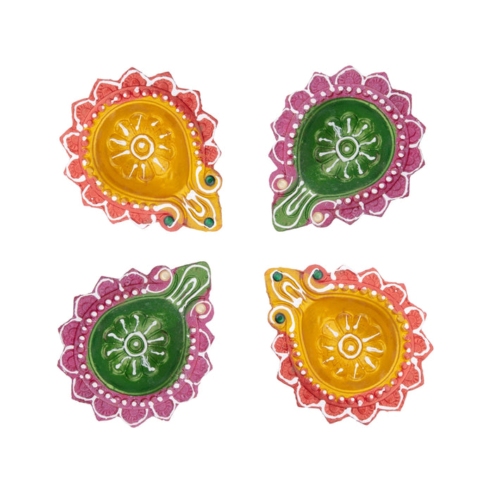 Decorative Diya Set - 4 Pcs | Clay Lamp/ Agal Deep for Pooja