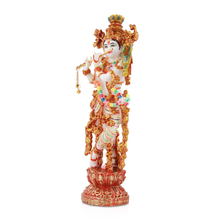 Krishna Murti Standing On Base - 13 X 5 Inches | Marble Dust Murti/ Krishna Idol For Worship And Home Decor