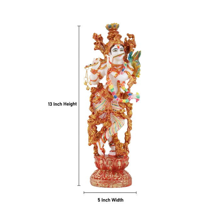 Krishna Murti Standing On Base - 13 X 5 Inches | Marble Dust Murti/ Krishna Idol For Worship And Home Decor